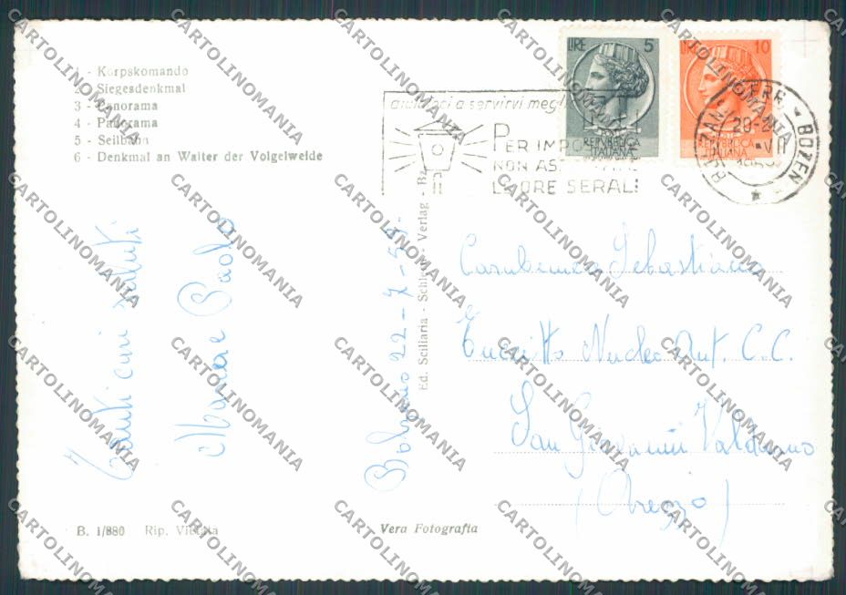 Bolzano Città Saluti da Funivia foto FG cartolina BB7727 – retro