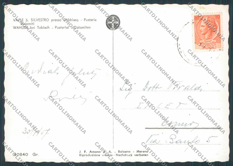 Bolzano Dobbiaco Toblach Valle San Silvestro foto FG cartolina BB7750 – retro