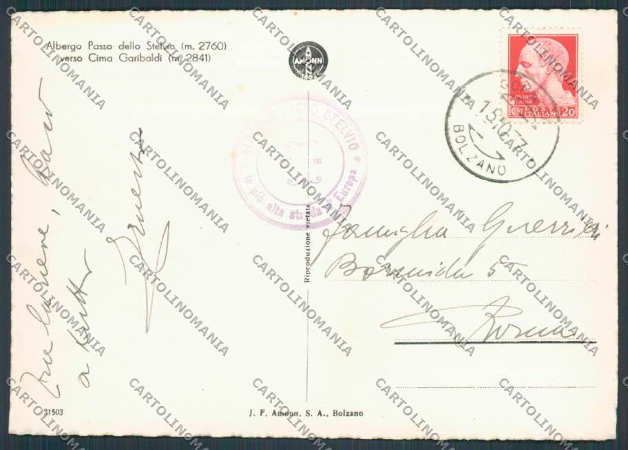 Bolzano Stelvio Passo Cima Garibaldi foto FG cartolina BB7771 – retro