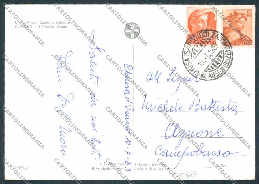 Bolzano Chiusa PIEGA foto FG cartolina BB7795 – retro