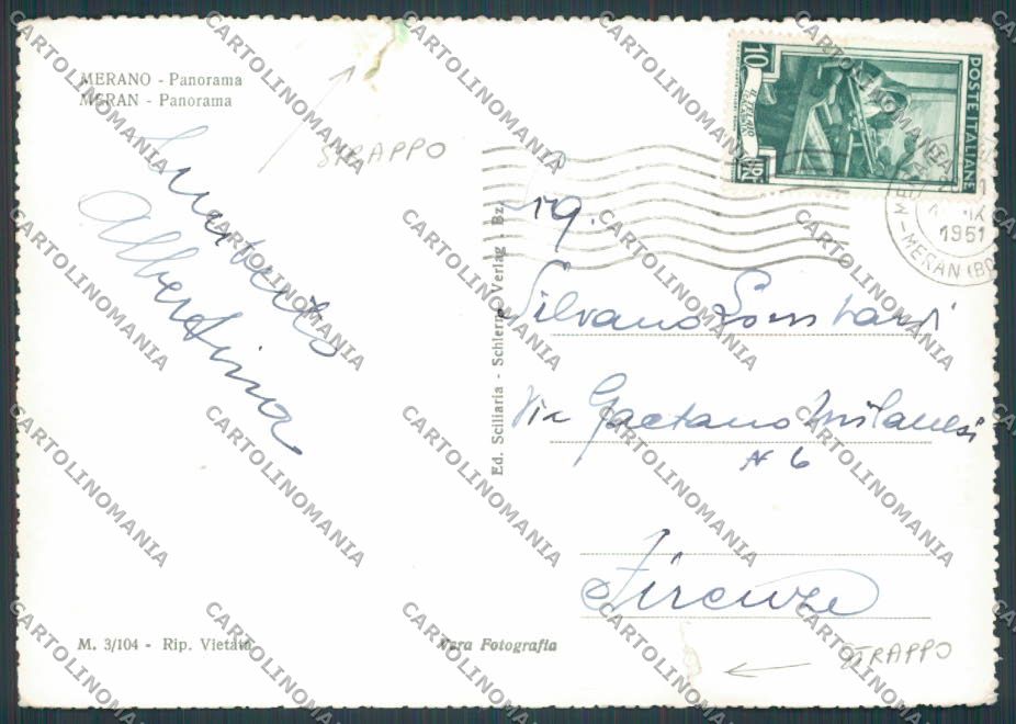 Bolzano Merano Panorama STRAPPI foto FG cartolina BB7834 – retro