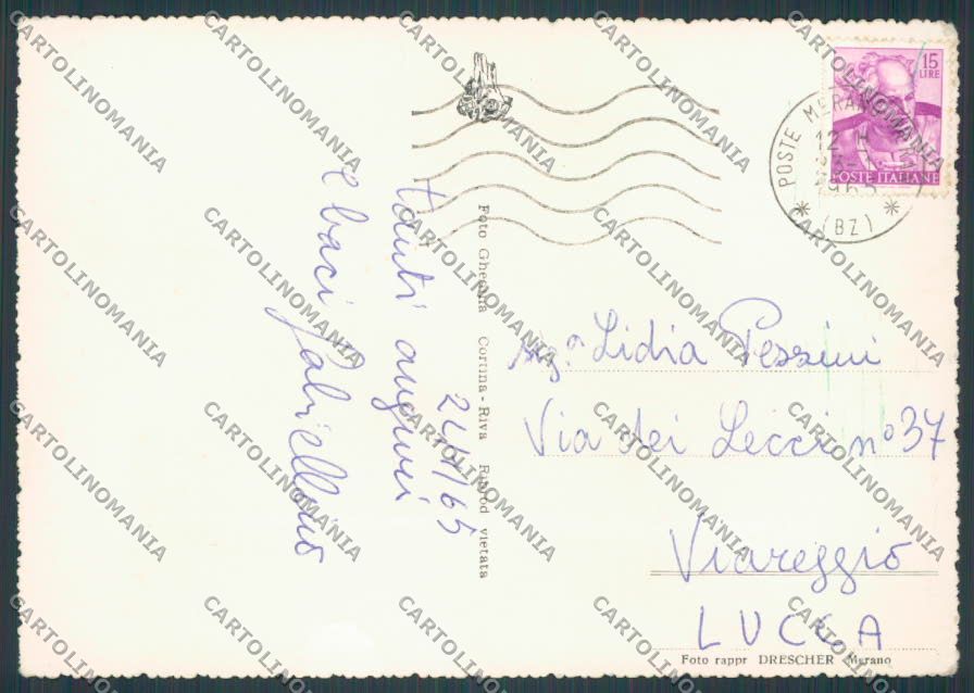 Bolzano Merano Portici Auto PIEGA foto FG cartolina BB7837 – retro