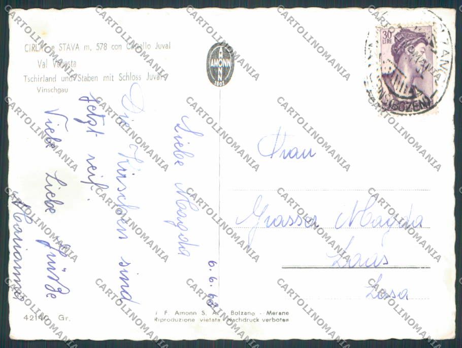 Bolzano Cirlat Stava foto FG cartolina BB7877 – retro