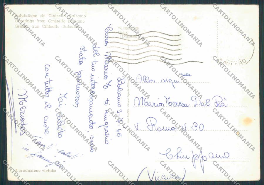 Milano Cinisello Balsamo Saluti foto FG cartolina BB8010 – retro