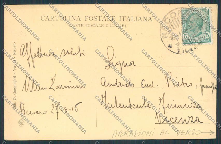 Vicenza Recoaro Fonte Lelia ABRASA cartolina BB8140 – retro