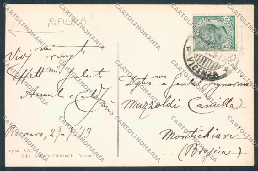 Vicenza Recoaro Panorama RIFILATA cartolina BB8173 – retro