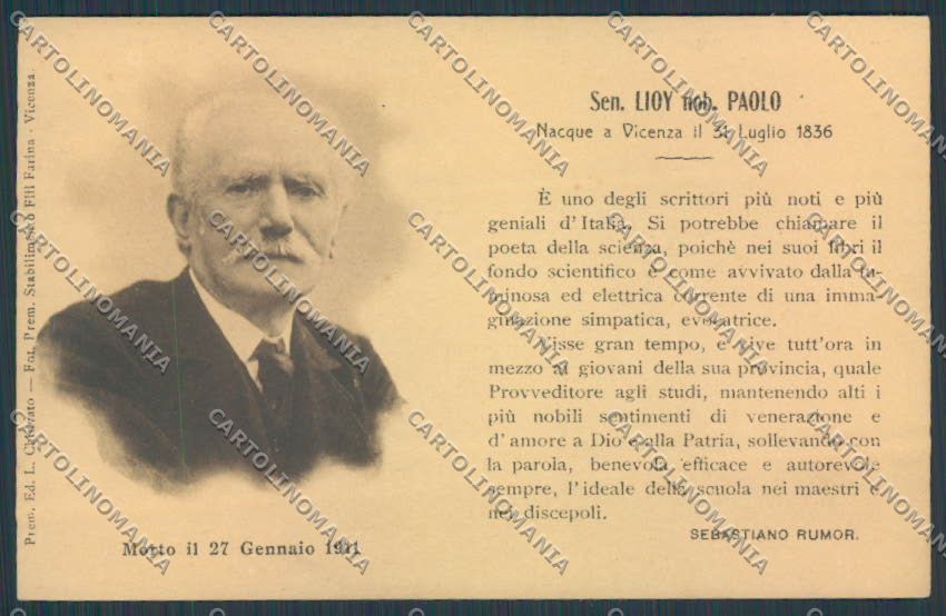 Vicenza Città Senatore Lioy cartolina BB8245 – fronte