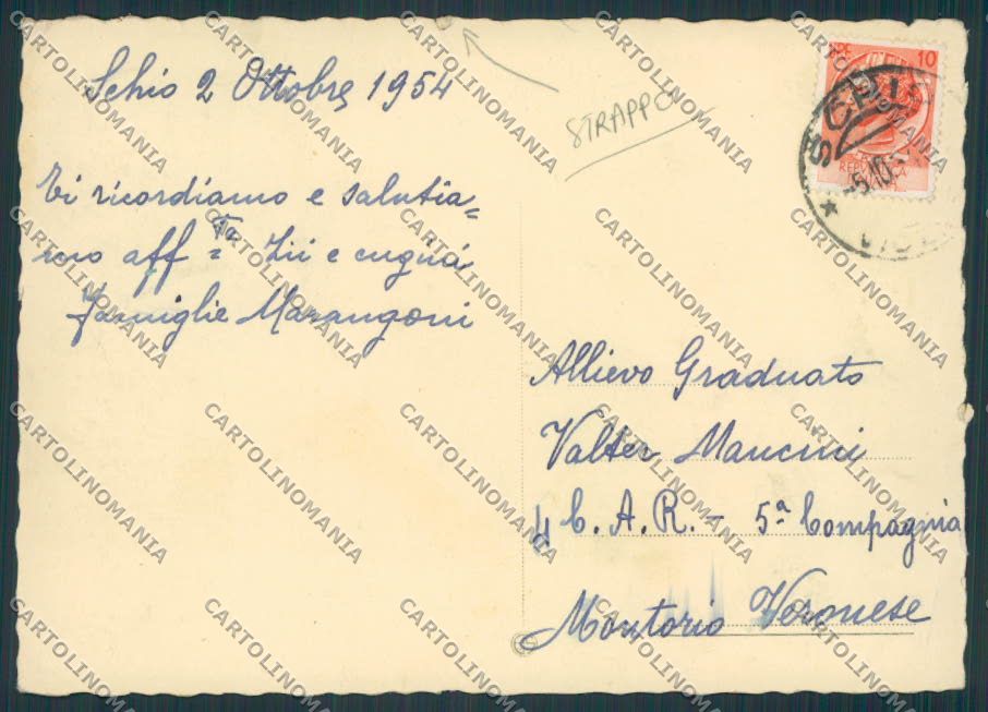 Vicenza Schio Via Battaglione STRAPPINO FG cartolina BB8360 – retro