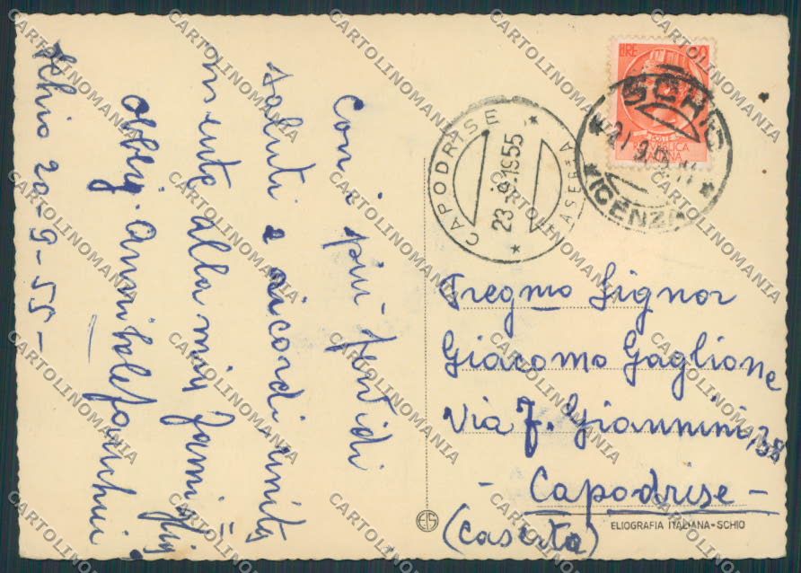 Vicenza Schio Saluti da PIEGHINA FG cartolina BB8362 – retro