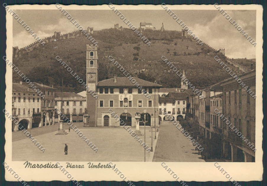 Vicenza Marostica Piazza Umberto Primo SCOLLATA FG cartolina BB8390 – fronte