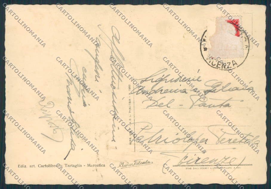 Vicenza Marostica Piazza Umberto Primo SCOLLATA FG cartolina BB8390 – retro