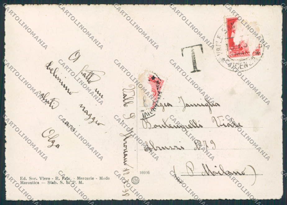 Vicenza Marostica Piazza Umberto I FG cartolina BB8391 – retro