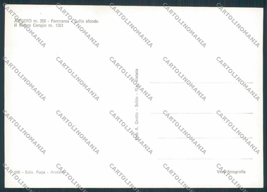 Vicenza Arsiero Monte Cengio foto FG cartolina BB8405 – retro