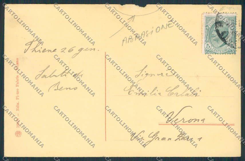 Vicenza Thiene Castello Colleoni ABRASA cartolina BB8418 – retro