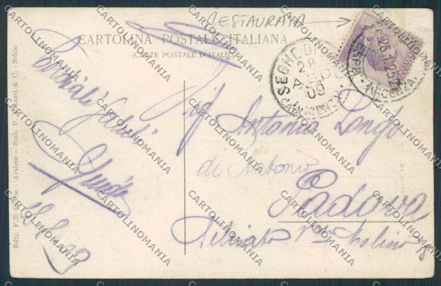 Vicenza Velo d'Astico Villa Fogazzaro RESTAURATA cartolina BB8490 – retro