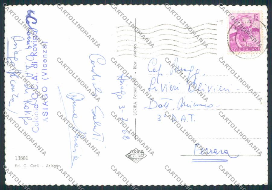 Vicenza Asiago Saluti da foto FG cartolina BB8554 – retro