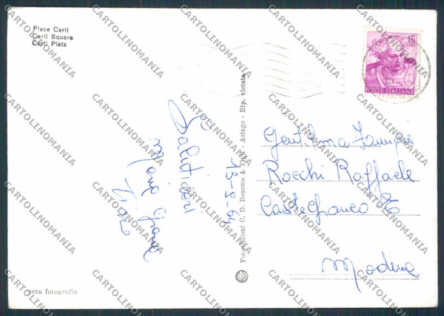 Vicenza Asiago foto Piazza Carli FG cartolina BB8556 – retro