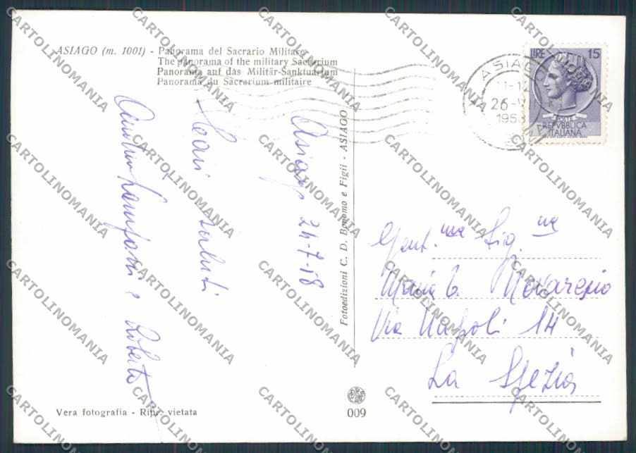 Vicenza Asiago foto Sacrario Militare FG cartolina BB8558 – retro