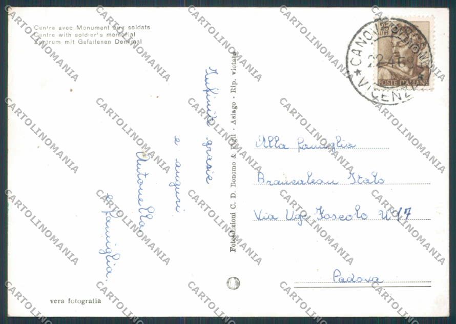 Vicenza Canove Monumento ai Caduti foto FG cartolina BB8594 – retro