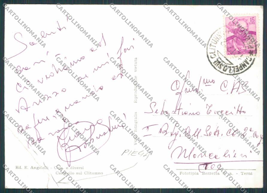 Perugia Fonti Clitumno Campello PIEGHE FG foto cartolina BB8709 – retro
