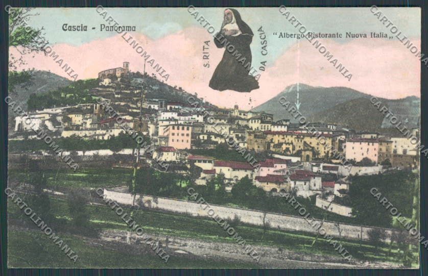 Perugia Cascia Albergo Nuova Italia PIEGA cartolina BB8889 – fronte