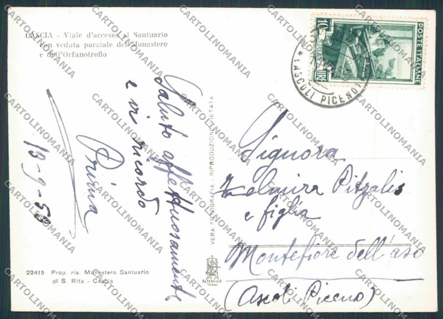 Perugia Cascia Monastero Orfanotrofio foto FG cartolina BB8903 – retro