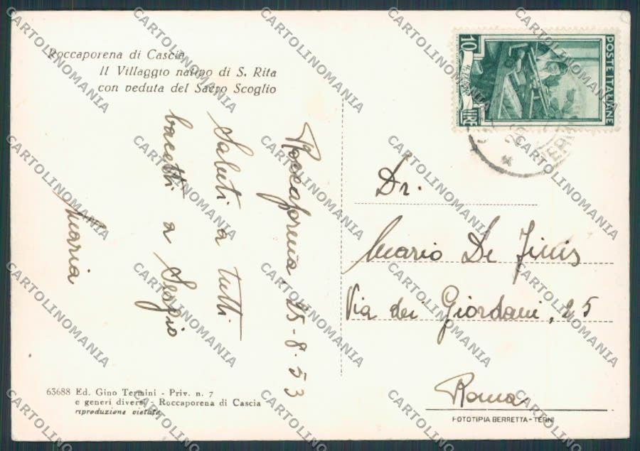 Perugia Cascia Roccaporena FG cartolina BB8911 – retro