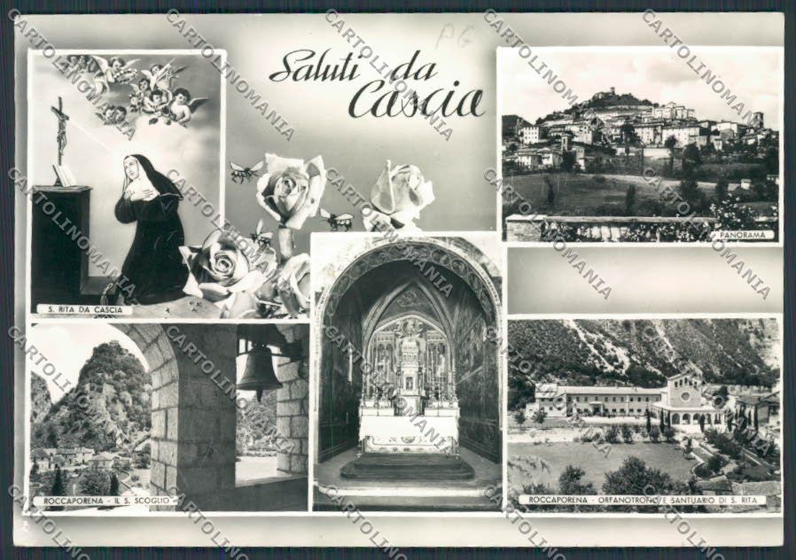 Perugia Cascia Saluti da foto FG cartolina BB8925 – fronte