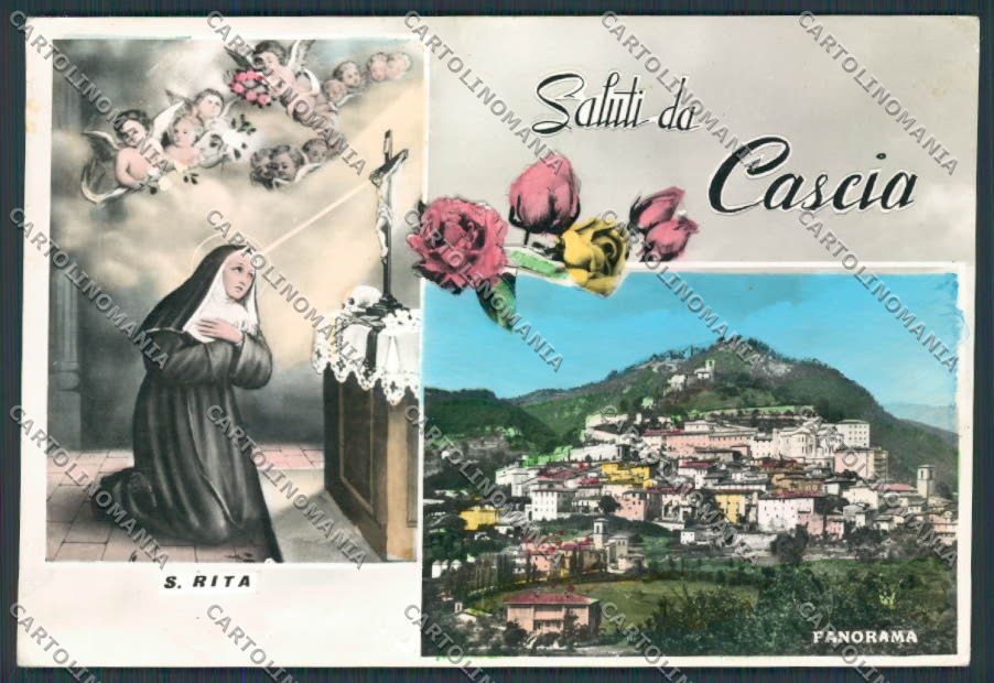 Perugia Cascia Saluti da foto FG cartolina BB8931 – fronte