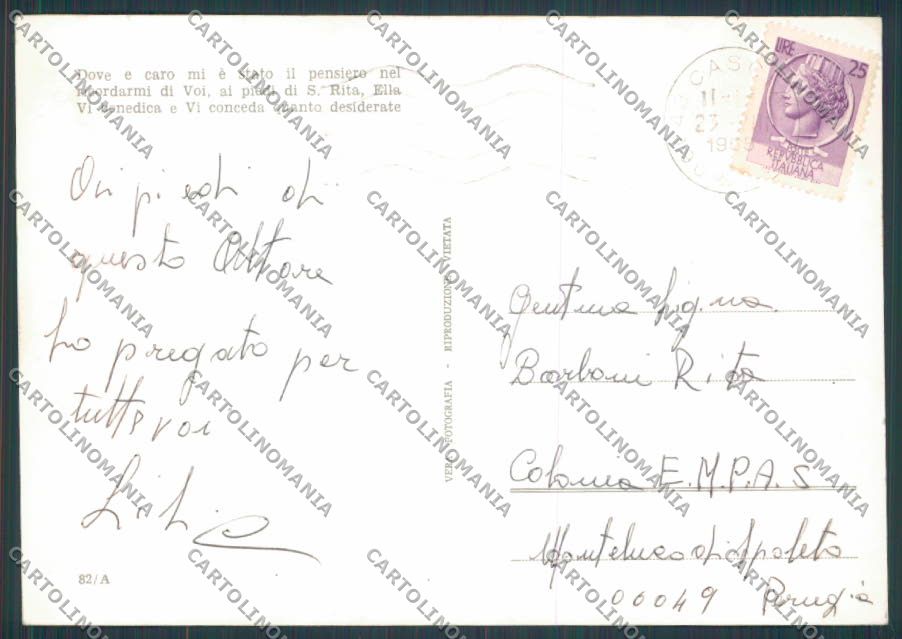 Perugia Cascia Saluti da foto FG cartolina BB8931 – retro