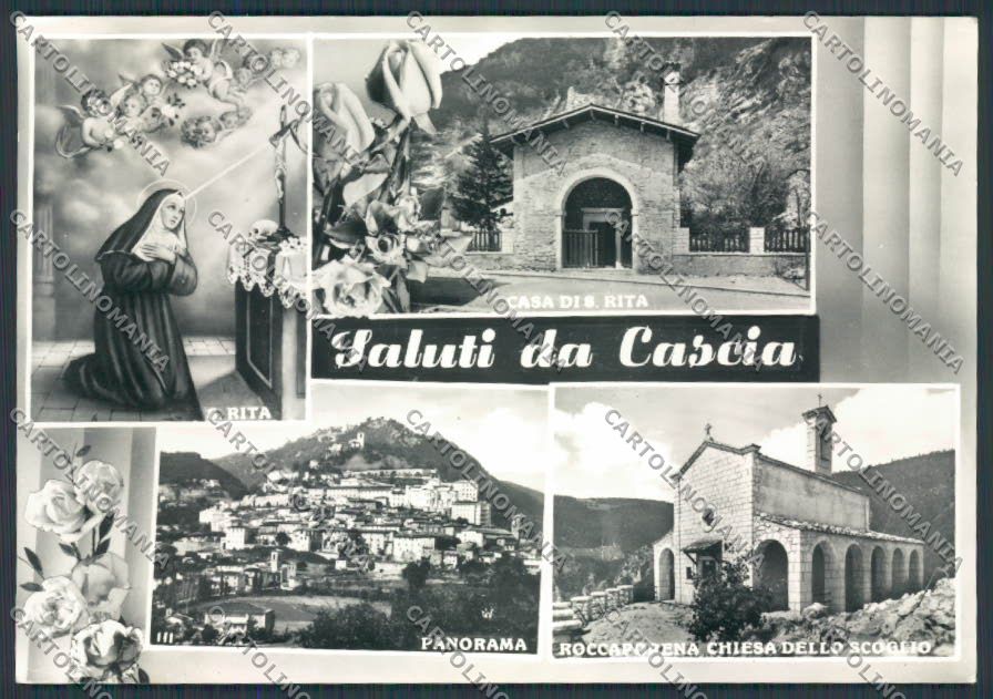 Perugia Cascia Saluti da foto FG cartolina BB8932 – fronte