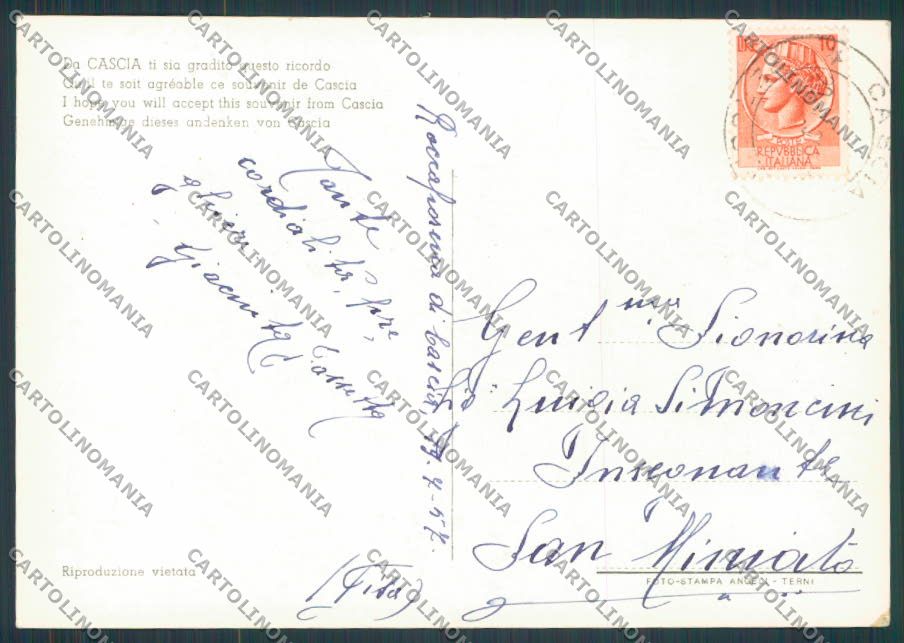 Perugia Cascia Saluti da foto FG cartolina BB8933 – retro