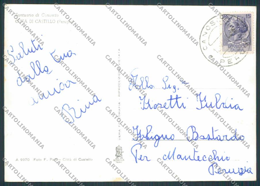Perugia Canoscio Santuario Città di Castello foto FG cartolina BB9089 – retro