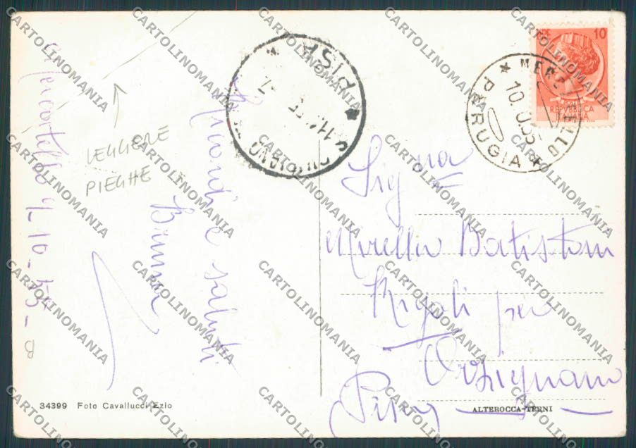 Perugia Mercatello Chiesa PIEGHE FG cartolina BB9095 – retro