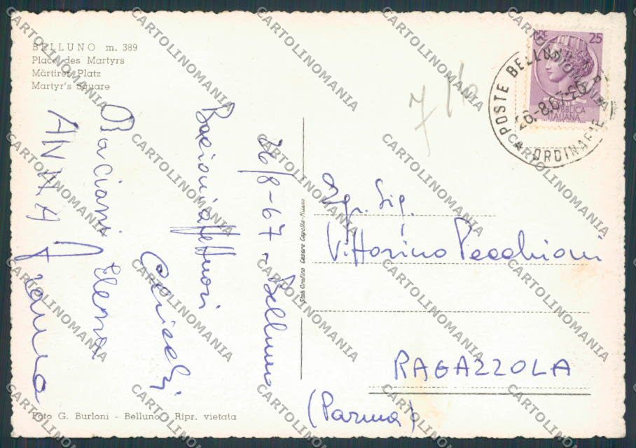 Belluno Città Piazza dei Martiri FG cartolina BB9198 – retro