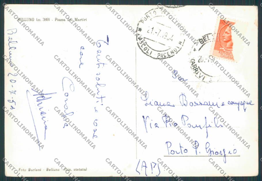 Belluno Città Piazza dei Martiri Auto foto FG cartolina BB9206 – retro