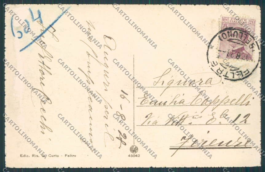 Belluno Feltre Panorama ABRASA cartolina BB9222 – retro