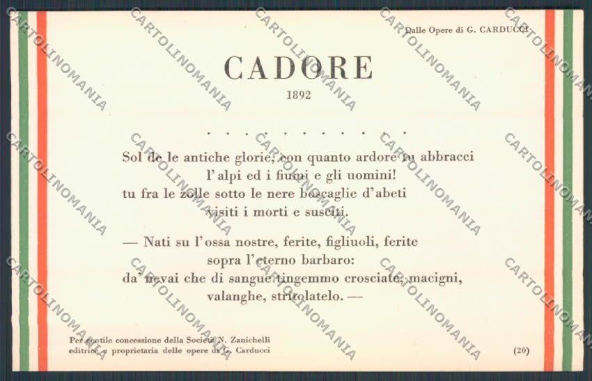 Belluno Cadore Carducci Tricolore Unione Insegnanti cartolina BB9293 – fronte