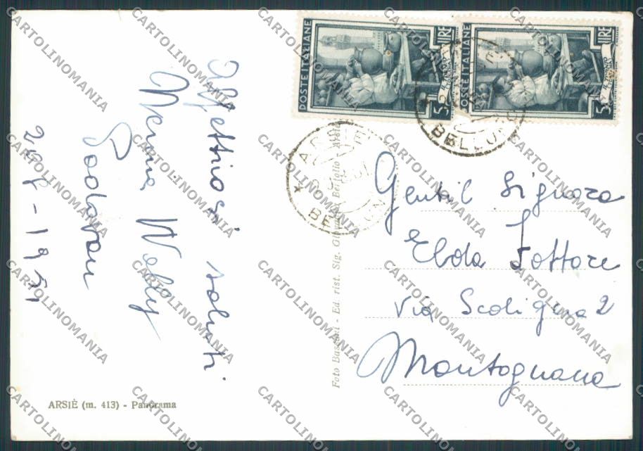 Belluno Arsiè Panorama foto STRAPPINO FG cartolina BB9301 – retro