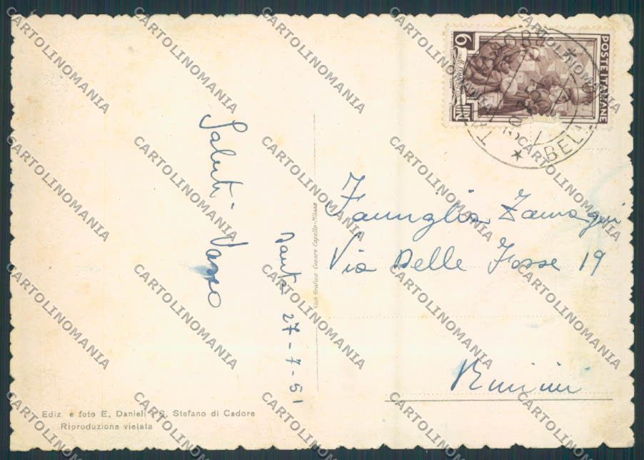 Belluno Danta di Cadore PIEGHINA FG cartolina BB9389 – retro