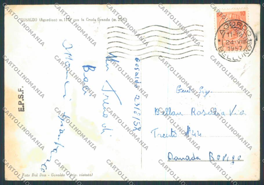 Belluno Gosaldo Panorama MACCHIE foto FG cartolina BB9442 – retro