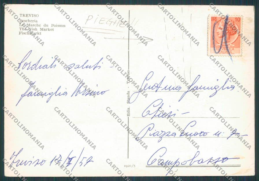 Treviso Città Pescheria PIEGHE FG cartolina BB9483 – retro
