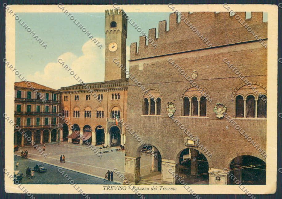 Treviso Città Palazzo dei Trecento MACCHIE PIEGHINE FG cartolina BB9484 – fronte