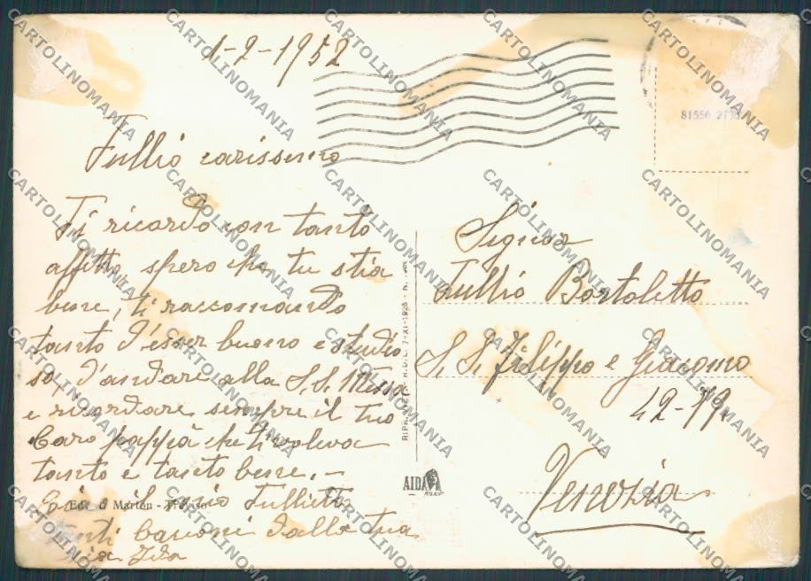 Treviso Città Palazzo dei Trecento MACCHIE PIEGHINE FG cartolina BB9484 – retro