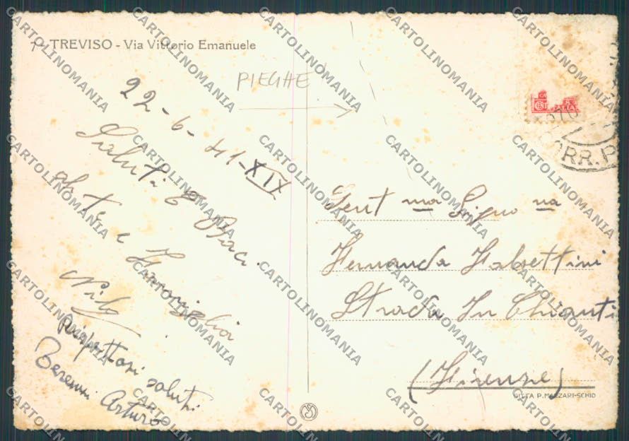 Treviso Città Via Vittorio Emanuele PIEGHE FG cartolina BB9491 – retro