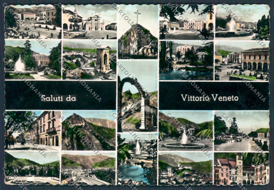 Treviso Vittorio Veneto Vedutine PIEGHINE Saluti foto FG cartolina BB9589 – fronte