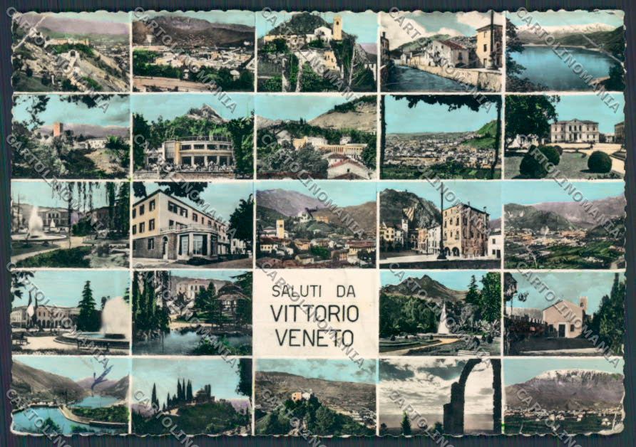 Treviso Vittorio Veneto Vedutine PIEGHE Saluti foto FG cartolina BB9593 – fronte