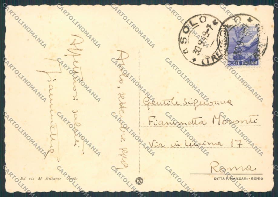 Treviso Asolo Villa Beak FG cartolina BB9618 – retro