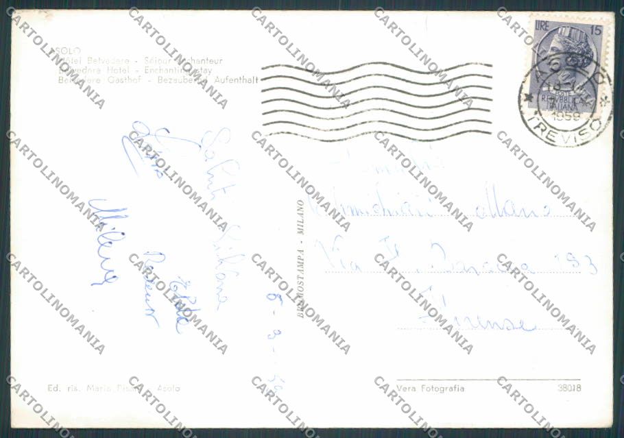Treviso Asolo Albergo Belvedere ABRASA foto FG cartolina BB9621 – retro