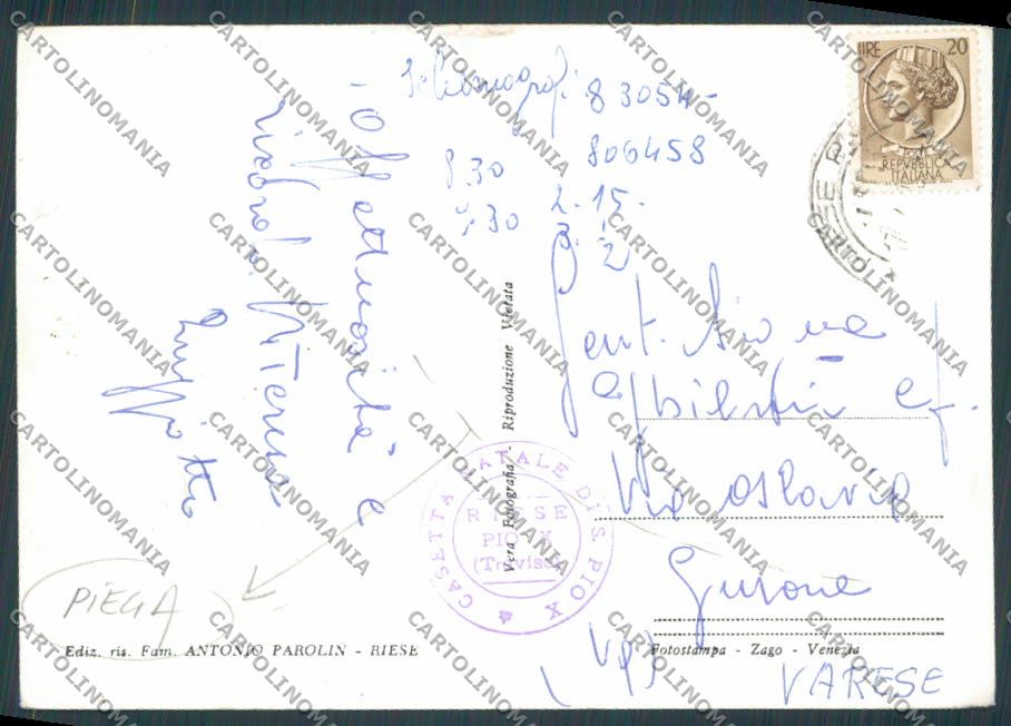 Treviso Riese Pio X PIEGA foto FG cartolina BB9723 – retro